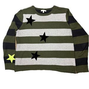 Lisa Todd Lucky Stars Striped Sweater Women’s M Military Cotton Cashmere